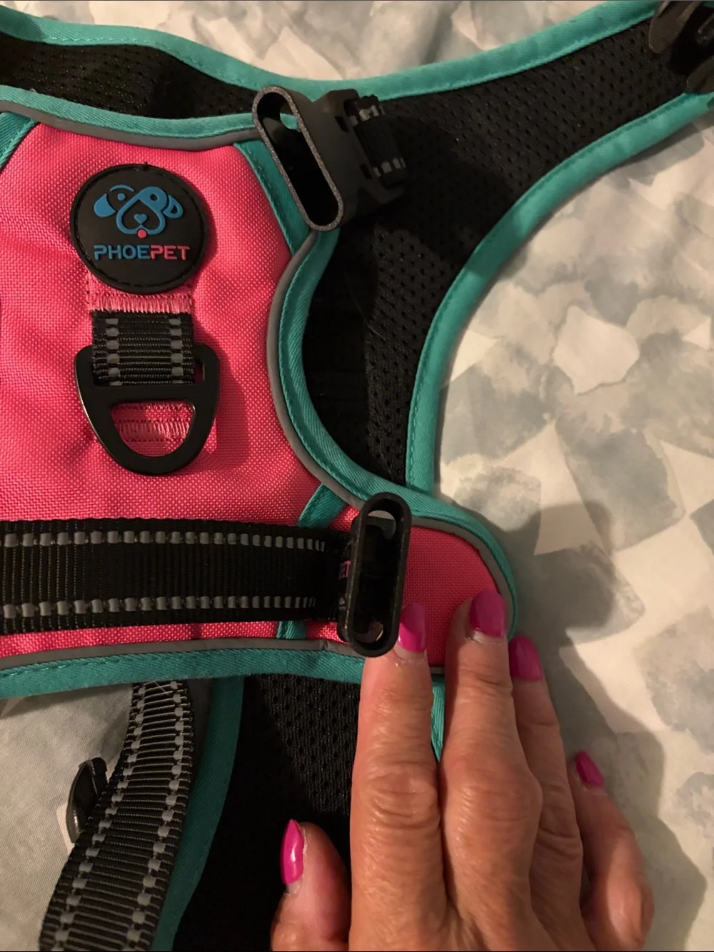 Pink & Teal No-Pull Dog Harness (fit my 76 pound Golden Retriever)